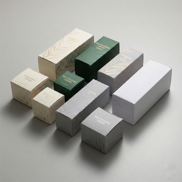 Beauty packaging samples with multiple color designs, embossed details and foil finishes for fast product launch.