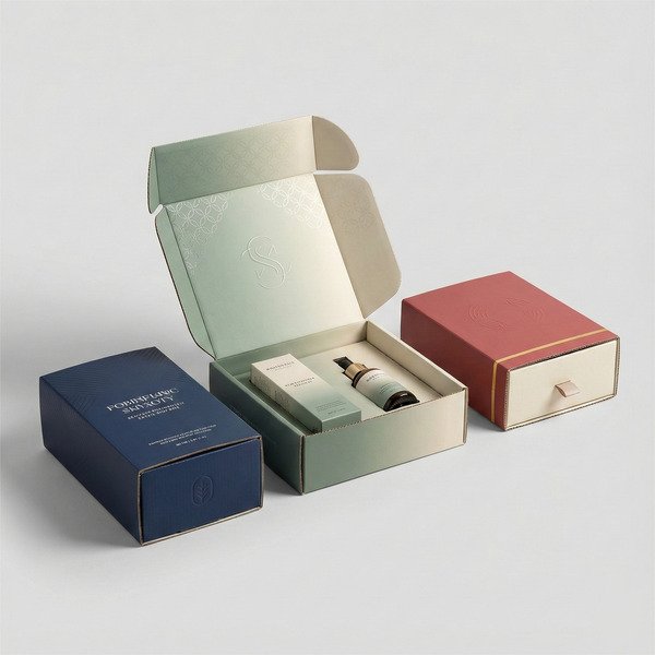 High-end litho-laminated corrugated packaging with premium color printing, spot UV, and E-flute retail box structures.